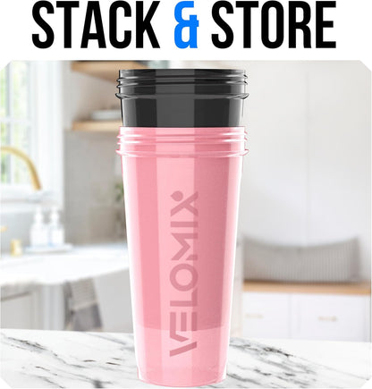 VELOMIX -2 Pack- 28 oz Protein Shaker Bottles for Protein Mixes - 2x Wire Whisk | Leak Proof Shaker Cups for Protein Shakes | Protein Shaker Bottle Pack (Black/Transparent)