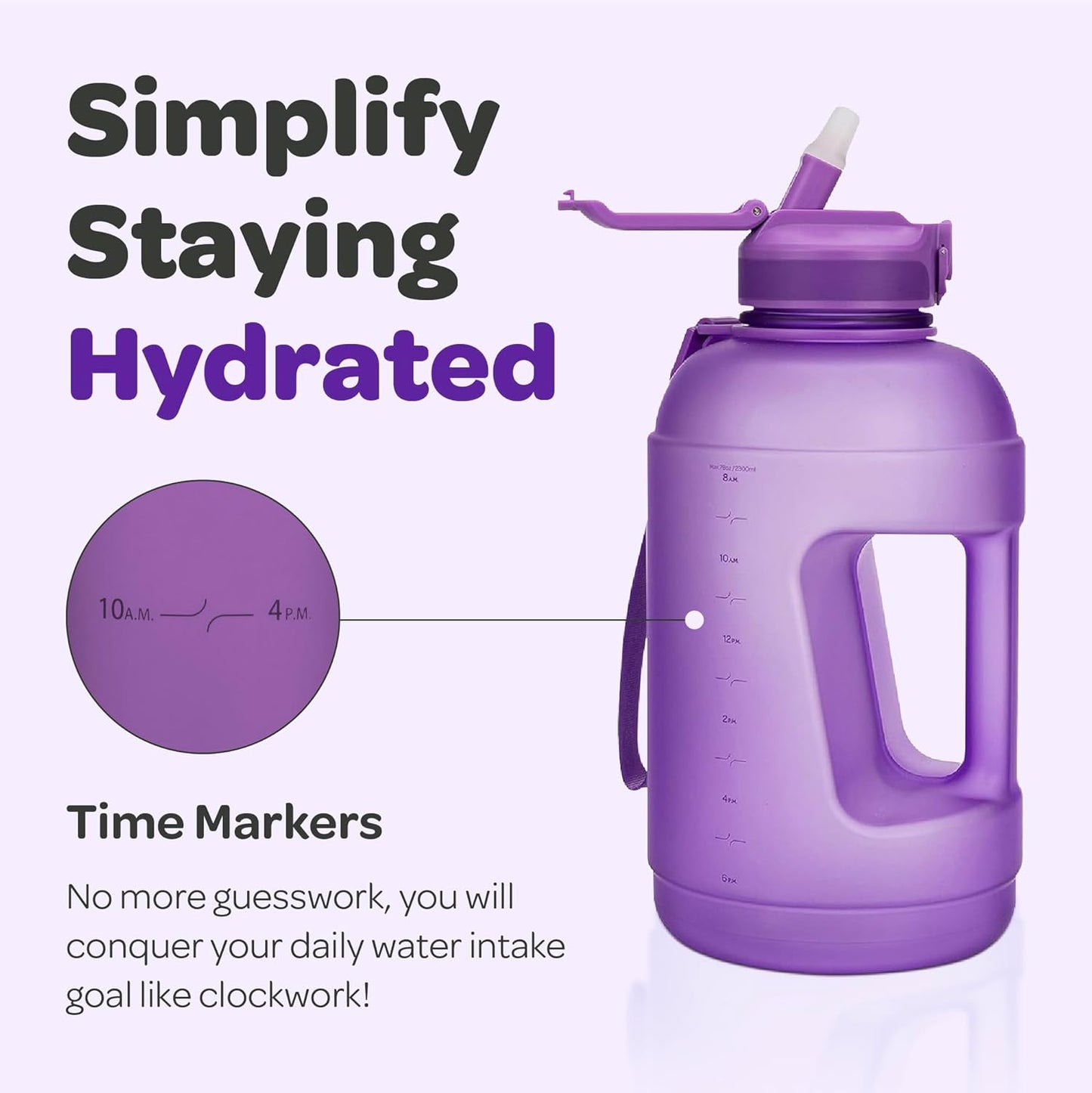 Hydracy Water Bottle with Time Marker -Large BPA Free Water Bottle & No Sweat Sleeve -Leak Proof Gym Bottle with Times to Drink - Ideal for Fitness Sports & Outdoors