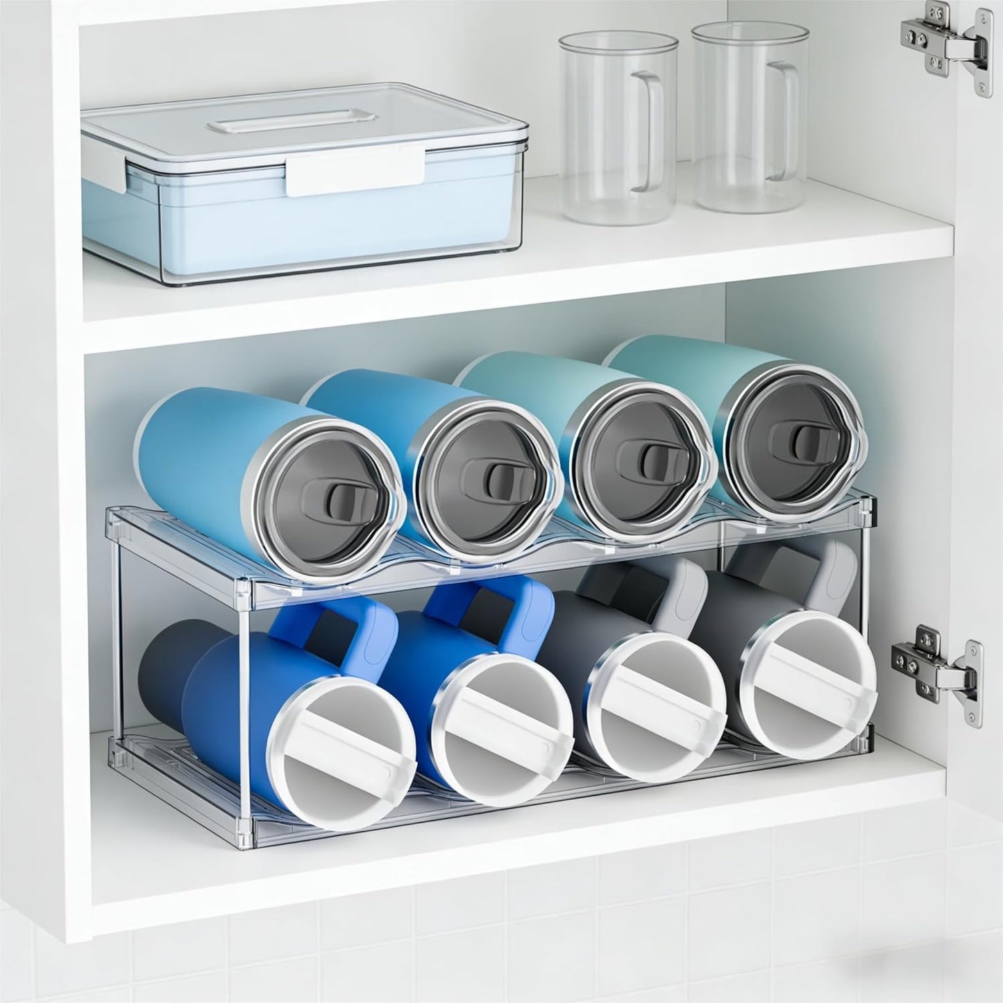Yieach Larger Compartments Stackable Water Bottle Organizer for 40 oz Stanley Cup Holder,Yeti and Other Tumbler Organizer,3 Tier Wine Rack and Waterbottle Storage Rack for Kitchen Cabinets,Countertop