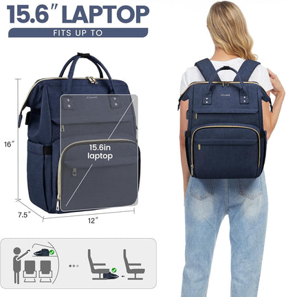 LOVEVOOK Laptop Backpack for Women with Giant Tumbler Holder Pocket,15.6 inch Waterproof Travel Backpack Purse Computer Laptop Bag,Professional Work College Nurse Teacher Backpack Casual Daypack,Black