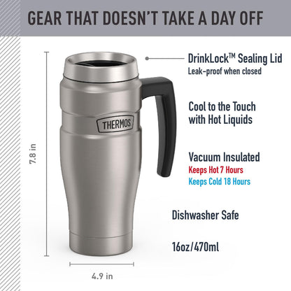 THERMOS Stainless King Vacuum-Insulated Stainless Steel Tumbler - 16oz, Midnight Blue - Insulated Coffee Tumbler for Hot & Cold Drinks - Leak-Proof & Sweat-Proof for Commuting & Traveling
