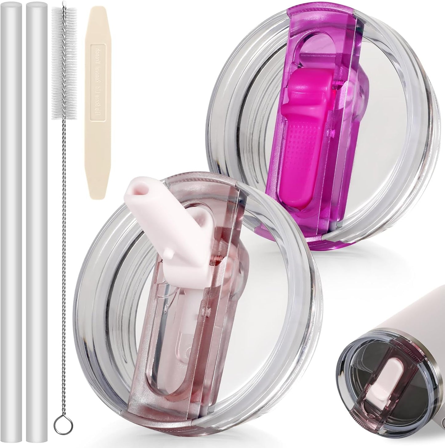 30oz Flip Straw Lid for Stanley Quencher H2.0 Tumbler, 2 Pack Leak Proof Lid Replacement No Spill Cover for Stanley Cup Accessories ProTour (Rose Quartz,Rose Quartz) - Colors C