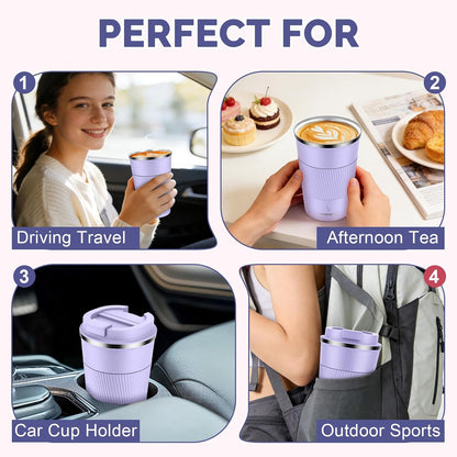 MOMSIV 12oz Travel Mug, Insulated Coffee Cup with Leakproof Lid, Travel Coffee Mug Vacuum Stainless Steel Double Walled Reusable Coffee Cup for Hot and Cold Water Coffee