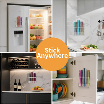 Straw Holder for Cabinet Door, Reusable Tumbler Straw Organizer Storage Container Mount for Kitchen Counter Cupboard Door (Transparent, 9.5inch)