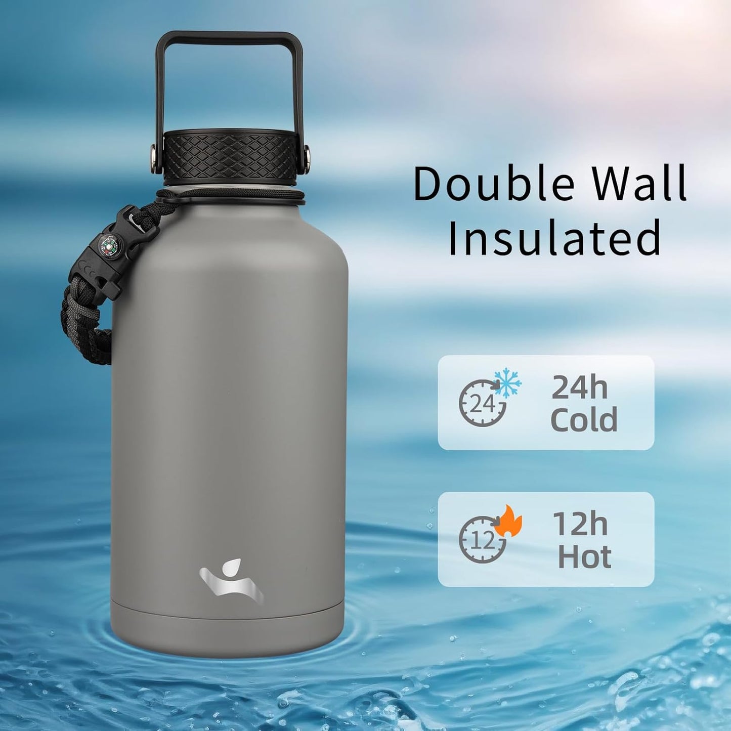 Konokyo 22oz Stainless Steel Bottles with 3 Lids Sport Insulated Water Bottle,Mint