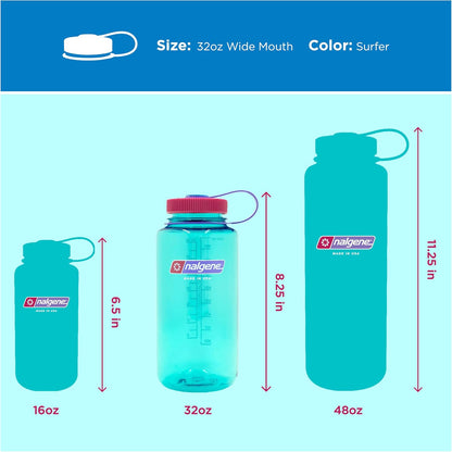 Nalgene 32 oz Wide Mouth Water Bottle | BPA-Free, Durable & Leak Proof, Lightweight Bottle for Hiking & Gym, Work & Travel