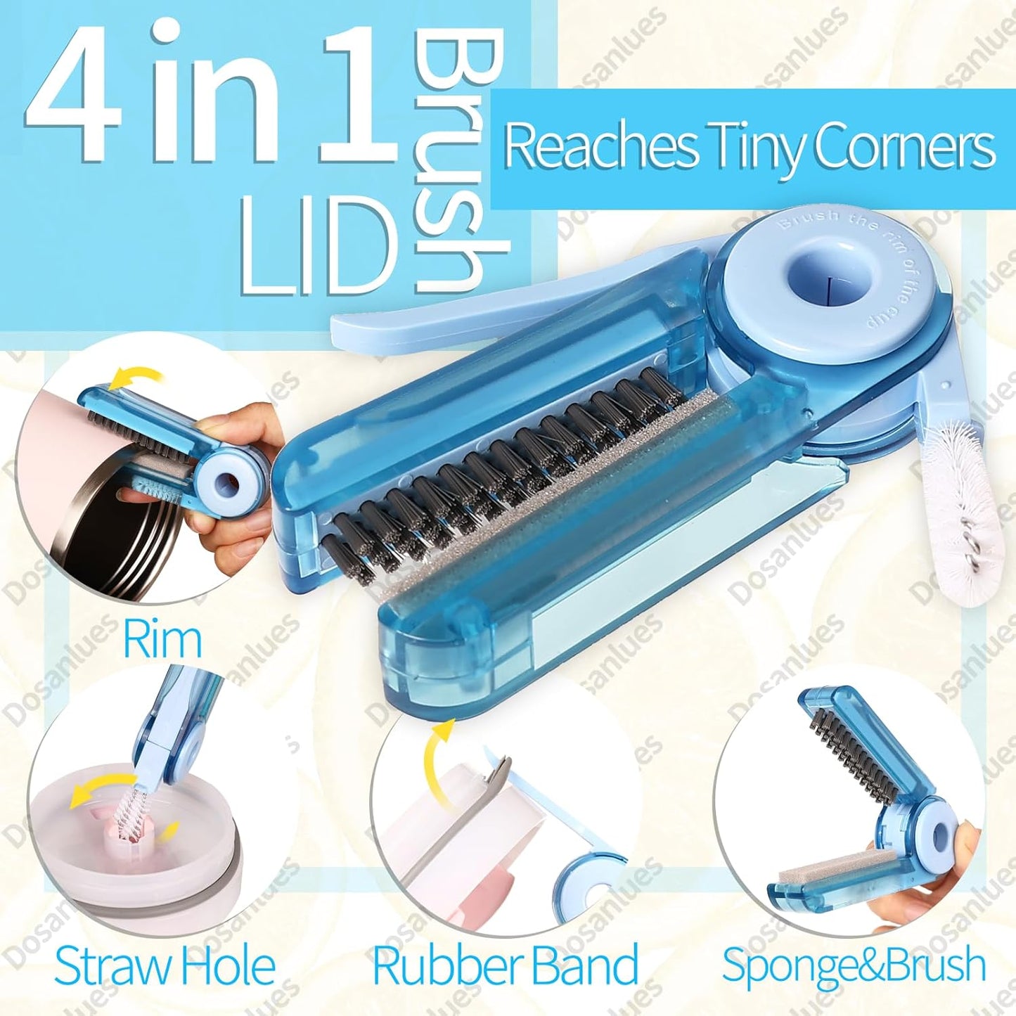 8Pcs Water Bottle Cleaner Brush, Multipurpose Bottle Brush Cleaner Kit with Long Nylon Straw Brush Cleaner for Owala, 4 in 1 Bottle Gap Cleaner and Long Handle Silicone Cup Cleaners(Blue)