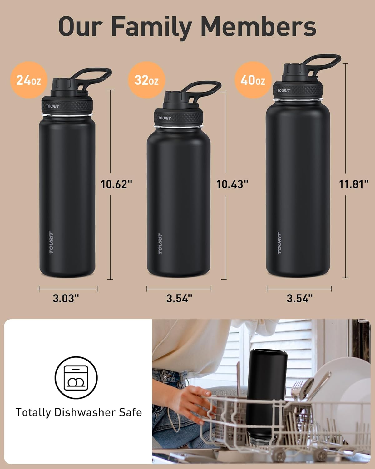 TOURIT 32 oz Insulated Water Bottle, Stainless Steel Sports Water Bottles With Top Handle, Double-Wall Travel Thermal Water Flask, BPA Free Leakproof Water Bottle for Sports and Travel,Pink