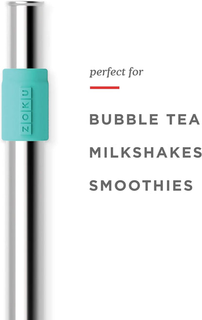 ZOKU Reusable Metal Straw with Case for Travel, Teal - Collapsible Stainless Steel Drinking Straw with Silicone Tip and Cleaner Brush, Ideal for Key Chains, Pockets, Purses