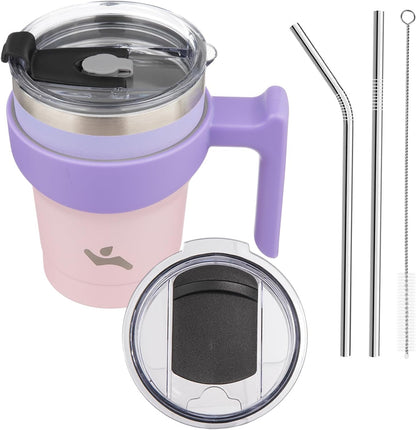 Konokyo 20 oz Tumbler with Handle and 2 Straw 2 Lid, Insulated Water Bottle Stainless Steel Vacuum Cup Reusable Travel Mug,Black