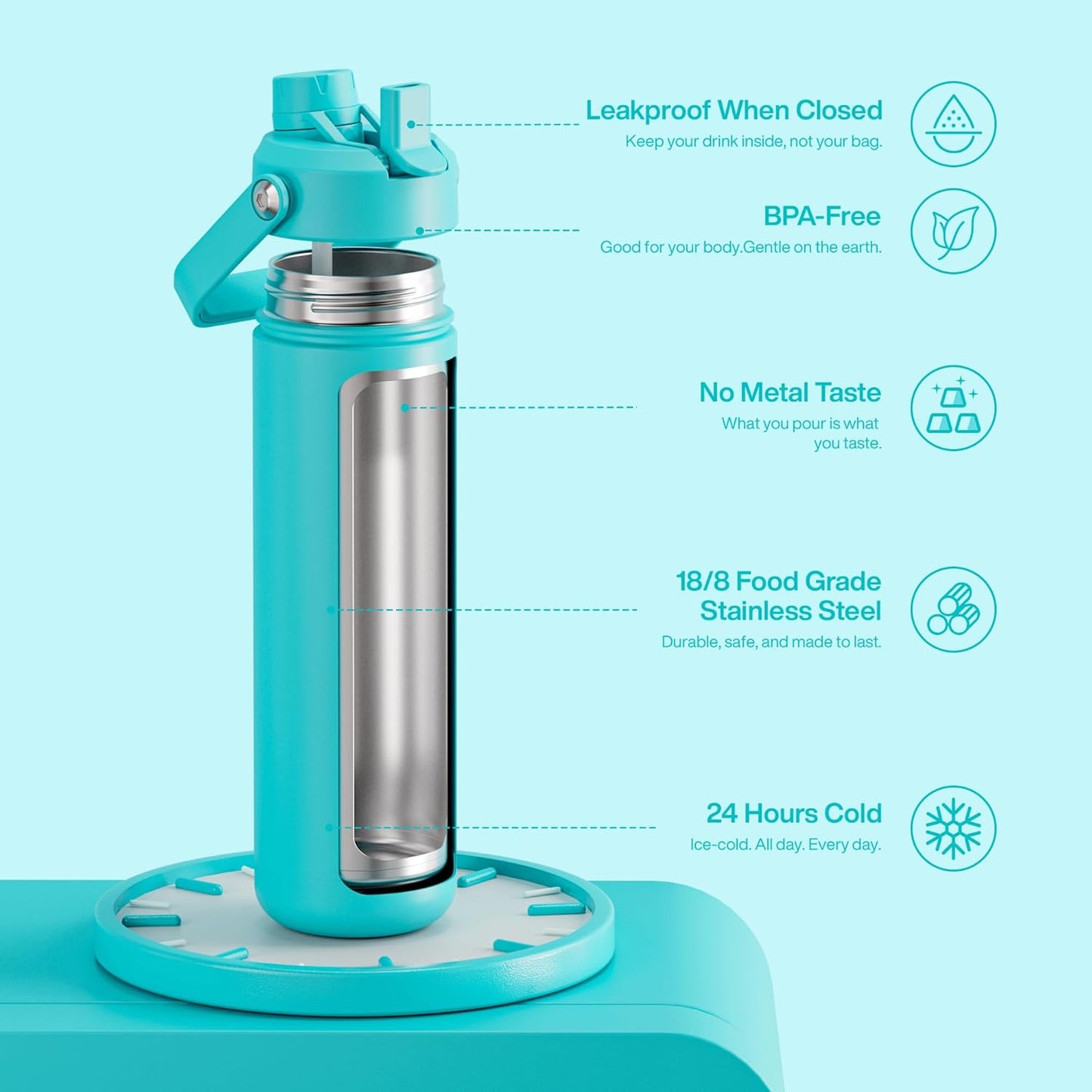 ENCOOL Insulated Water Bottle with Straw Stainless Steel Water Bottle, Leak-Proof, BPA-Free, Double Wall Vacuum Keeps Cold for 24 Hours for Sports, Travel, School (26 oz, Cotton Candy) - Colors B