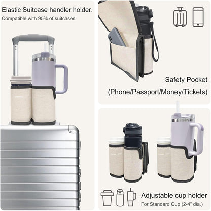 2 in 1 Luggage Cup Holder for Suitcase Airplane Cup Holder for Tray Table Drink Carrier for Stanley Tumblers Coffee Beverage Organizer Luggage Drink Holder Travel Gifts for Women (Gray)