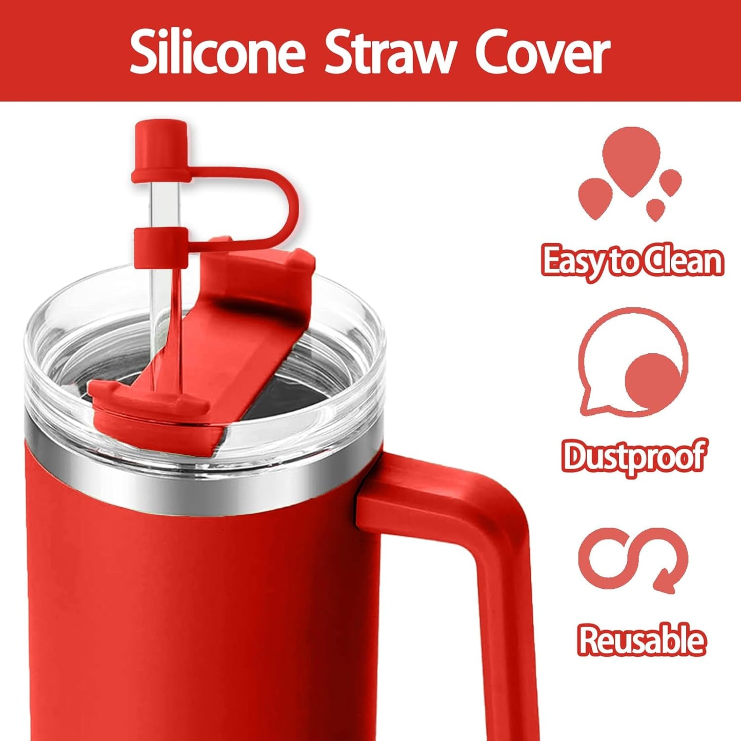 6PCS Silicone Straw Covers Cap Compatible with Stanley Cup 30-40 oz Tumbler with Handle 10mm Straw Toppers，Dust-Proof Reusable Straw Cover for Stanley Cup Accessories (Black)