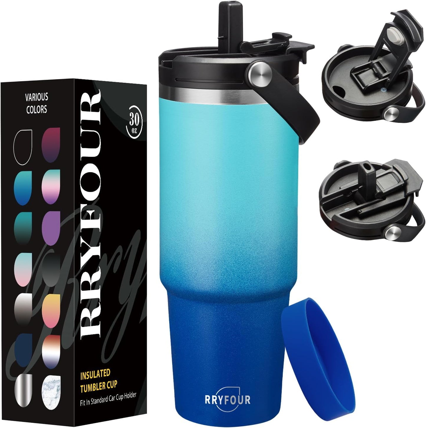 30 oz Tumbler with Handle and Straw - Keep Cold 36H & Hot 12H, Metal Coffee Cup with Lid (Straw & Flip Lid), 30oz Insulated Stainless Steel Thermal Mug, Leak-proof Travel Water Bottle