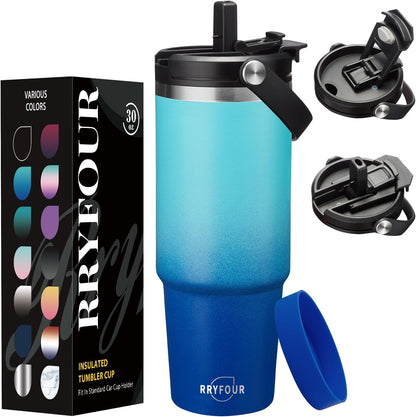 30 oz Tumbler with Handle and Straw - Keep Cold 36H & Hot 12H, Metal Coffee Cup with Lid (Straw & Flip Lid), 30oz Insulated Stainless Steel Thermal Mug, Leak-proof Travel Water Bottle