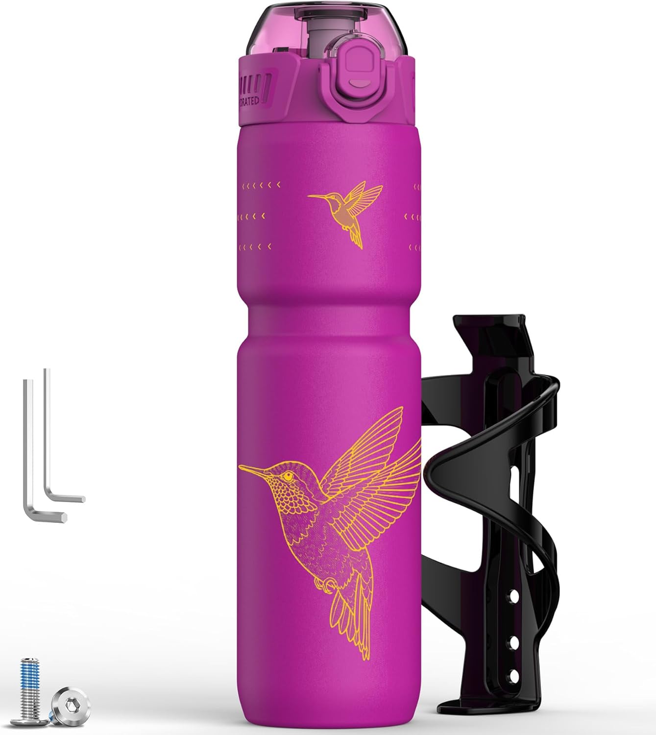 MYFOREST 24oz/700ml Insulated Bike Water Bottle, Odor-Free Surgical Steel Liner, Stronger Grip for Rough Trails, Quick-Open Chug/Straw 2-in-1, Dirt Cap (Glossy Steel)