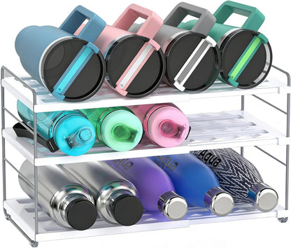 YAN & HIN Expandable Water Bottle Organizer for Cabinet, 3 Tier Tumbler Organizer, Adjustable Bottle Holder, Kitchen Pantry Storage Rack