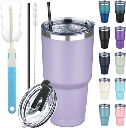20 oz Tumbler with Lids and Straws, Stainless Steel Insulated Coffee Tumbler, Double Wall Vacuum Insulated Travel Mug Cup, Leakproof Thermal Coffee Cup for Hot and Cold Drinks (azure blue)