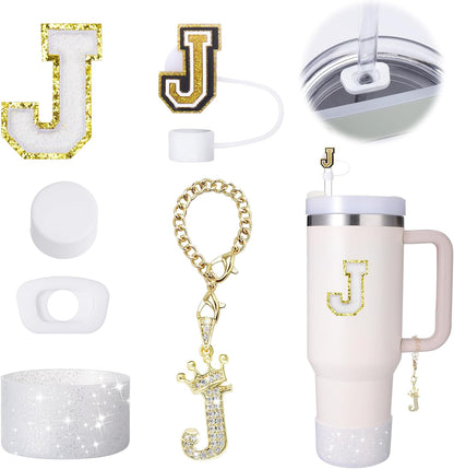 Mity Rain 6pc Cup Accessories Set for Stanley 30 oz & 40 oz Tumbler with Handle, Including Straw Cover Cap, Cup Initials Charm, Silicone Boot, Round & Square Spill Proof Stopper