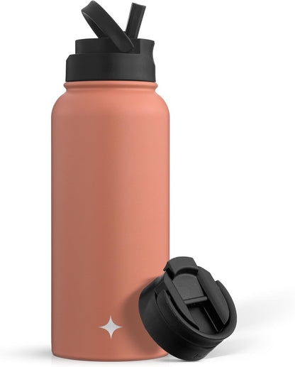 JoyJolt Triple Insulated Water Bottle with Straw Lid AND Flip Lid! 22oz Water Bottle, 12 Hour Hot/Cold Vacuum Insulated Stainless Steel Water Bottle. BPA-Free Leakproof Water Bottles - Thermos Bottle