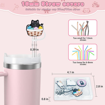 6PCS Straw Covers for Stanley Cup Tumbler 30 oz / 40 oz Leak Proof Straw Toppers 10mm Silicone Cute Straw Stopper Caps for Stanley Cup Accessories-Pink Mice