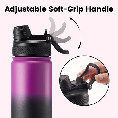 Fijinhom 18 oz Insulated Water Bottle, 2-in-1 Straw and Spout Lid Stainless Steel Thermos, Leak-Proof, Double Wall Vacuum Flask, Keep Cold 24H for Outdoor, Sports, Travel, School (Black)