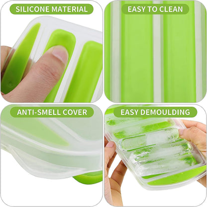 2 Pcs Long Ice Stick Tray Silicone with Lid,Water Bottle Ice Cube Tray with Easy Push and Pop Out Material, Ideal for Sports and Water Bottles