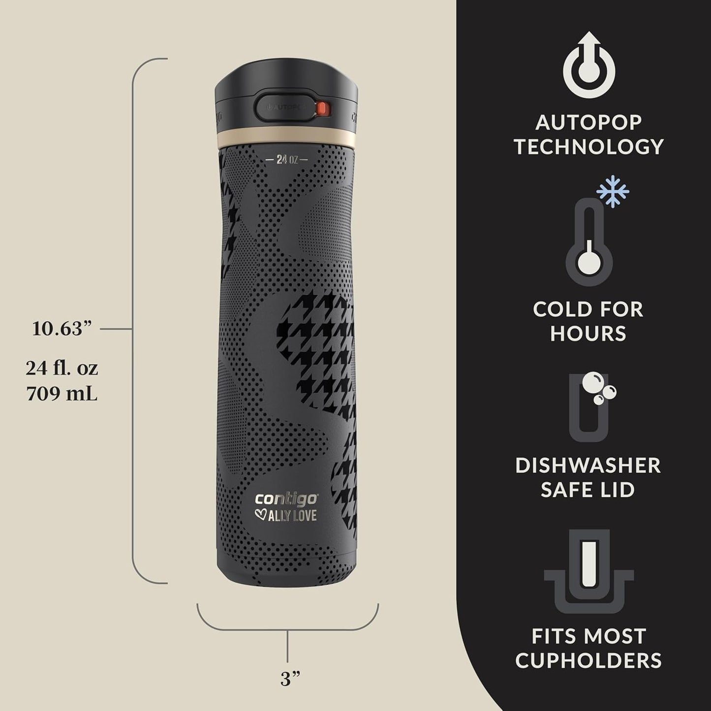 Contigo Jackson Chill 2.0, Vacuum-Insulated Stainless Steel Water Bottle with Secure Lid, Leak-Proof Travel Friendly, 20oz Capacity, Blueberry Color, Keeps Drinks Cold for 12 Hours