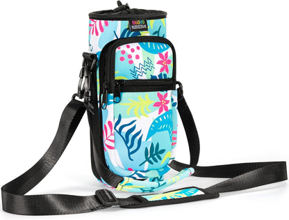 Nuovoware Water Bottle Carrier Bag,25oz/40oz/64oz Bottle Pouch Holder,Adjustable Shoulder Hand Strap 2 Pocket Sling Neoprene Sleeve Sports Accessories for Hiking Travelling Camping