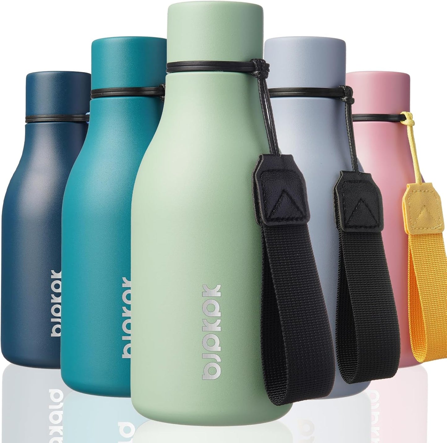 BJPKPK Insulated Water Bottles, 18 oz Stainless Steel Metal Water Bottle with Strap, BPA Free Leak Proof Jugs, Mugs, Flasks, Reusable Thermal Flasks for Sports & Travel, Black - Colors A