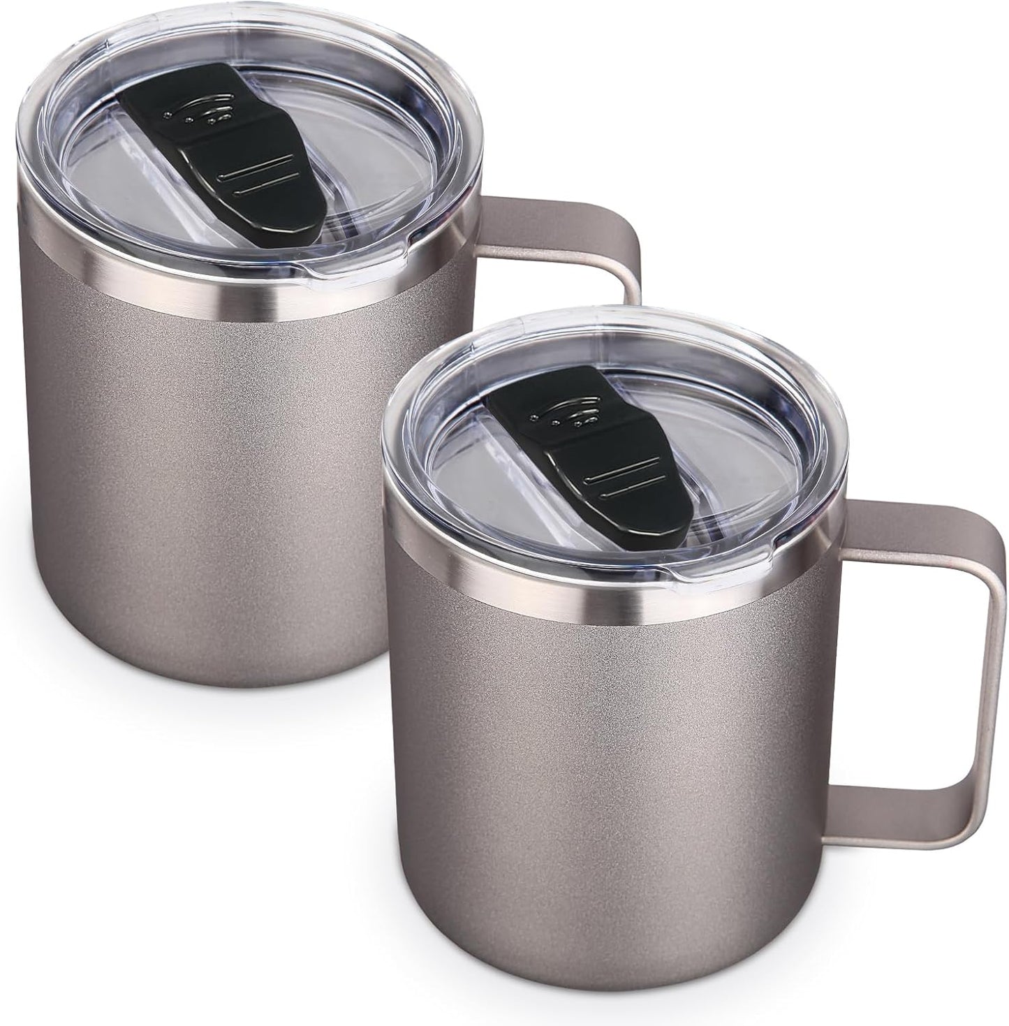 Volhoply 14oz Insulated Stainless Steel Coffee Mug with Lid Bulk 4 Pack,Double Wall Vacuum Travel Coffee Cup with Handle,Reusable Metal Cups Tumbler Cup,Camping Mugs,Ideal Gifts(Mix,4)