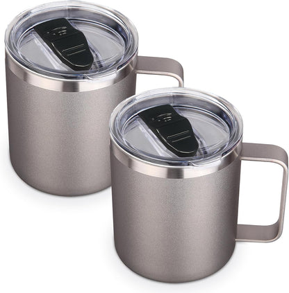Volhoply 14oz Insulated Stainless Steel Coffee Mug with Lid Bulk 4 Pack,Double Wall Vacuum Travel Coffee Cup with Handle,Reusable Metal Cups Tumbler Cup,Camping Mugs,Ideal Gifts(Mix,4)