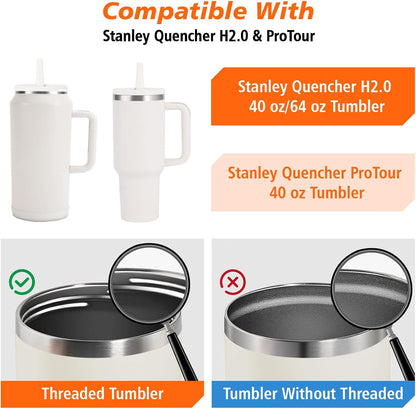 40 oz Tumbler Flip Straw Lid for Stanley Cup Accessories, 2 Pack Leak Proof Stanley Lid Replacement 40 oz for Stanley Quencher