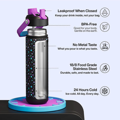 ENCOOL Insulated Water Bottle with Straw Stainless Steel Water Bottle, Leak-Proof, BPA-Free, Double Wall Vacuum Keeps Cold for 24 Hours for Sports, Travel, School (26 oz, Cotton Candy) - Colors D
