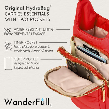 WanderFull Original HydroBag Fits Up to 32 oz Water Bottle Holder with Strap – Hands-Free Crossbody Water Bottle Carrier Bag with Phone Pocket - Colors B