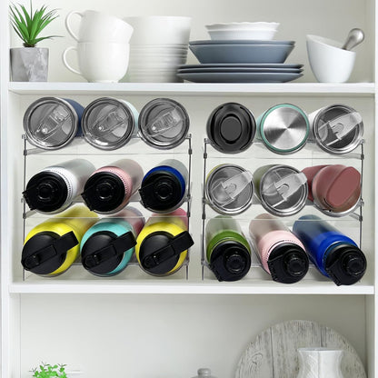 Spaclear 2 Pack Water Bottle Organizer, Stackable Kitchen Pantry Storage Shelf, Plastic Water Bottle Holder for Cabinet and Fridge Organization