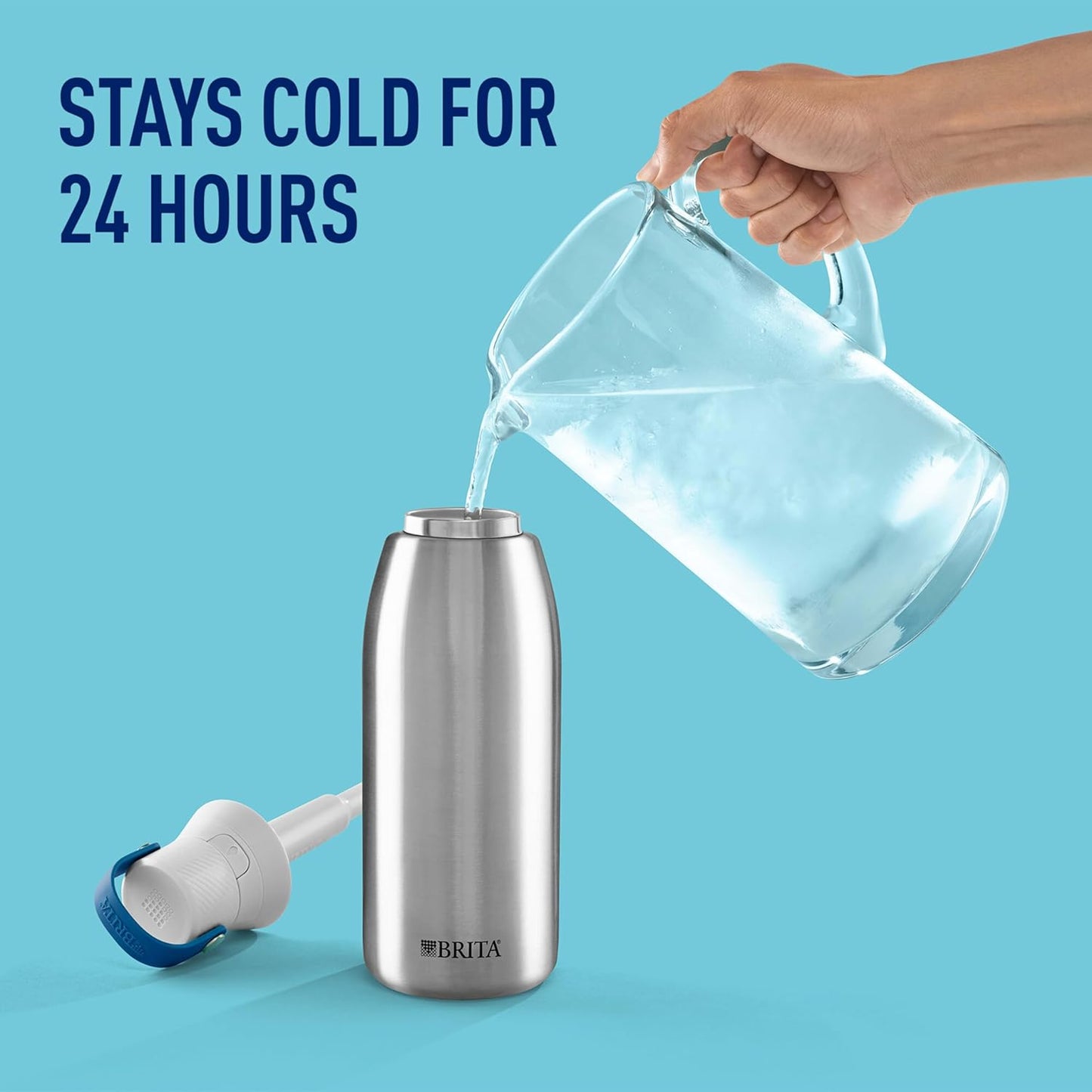 Brita Stainless Steel Premium Filtering Water Bottle, BPA-Free, Reusable, Insulated, Replaces 300 Plastic Water Bottles, Filter Lasts 2 Months or 40 Gallons, Includes 1 Filter, Glacier - 20 oz