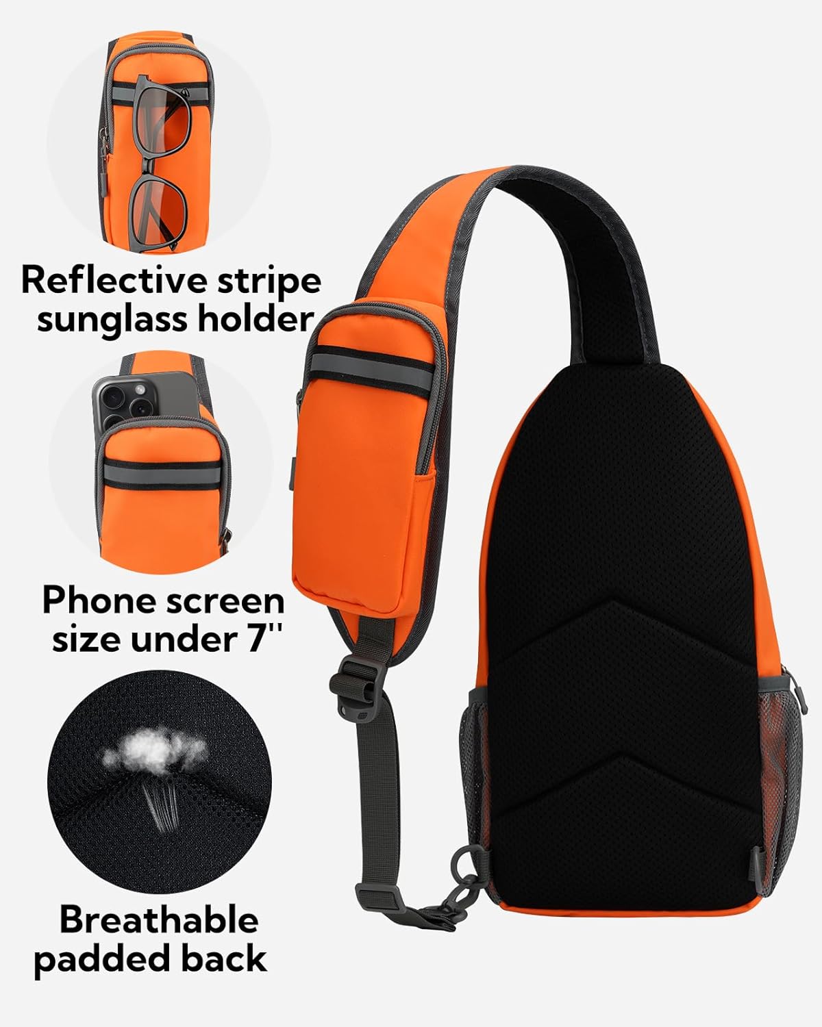 WATERFLY Crossbody Sling Backpack Sling Bag Travel Hiking Chest Bag Daypack (Black)