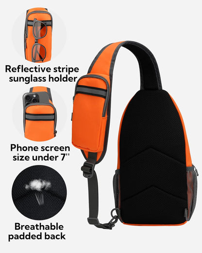 WATERFLY Crossbody Sling Backpack Sling Bag Travel Hiking Chest Bag Daypack (Black)