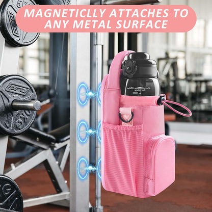 JACZZO Magnetic Gym Bag for Men and Women, Magnetic Water Bottle Holder for Gym, Small Gym Bag, Gym Gifts for Women and Men (Black, <40 OZ)