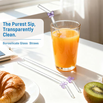 Borosilicate Glass Straws for 16 oz Tumbler, 9 inch 8mm BPA Free, Reusable Drinking Straws Clear Bent Skinny for Iced Coffee and Hot Drinks