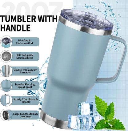 20oz Insulated Tumbler with Handle Stainless Steel Travel Coffee Mug with Lid and Straw Double Wall Vacuum Leak-proof Reusable Thermal Water Cup for Hot and Cold Drinks (Purple,1 Pack)