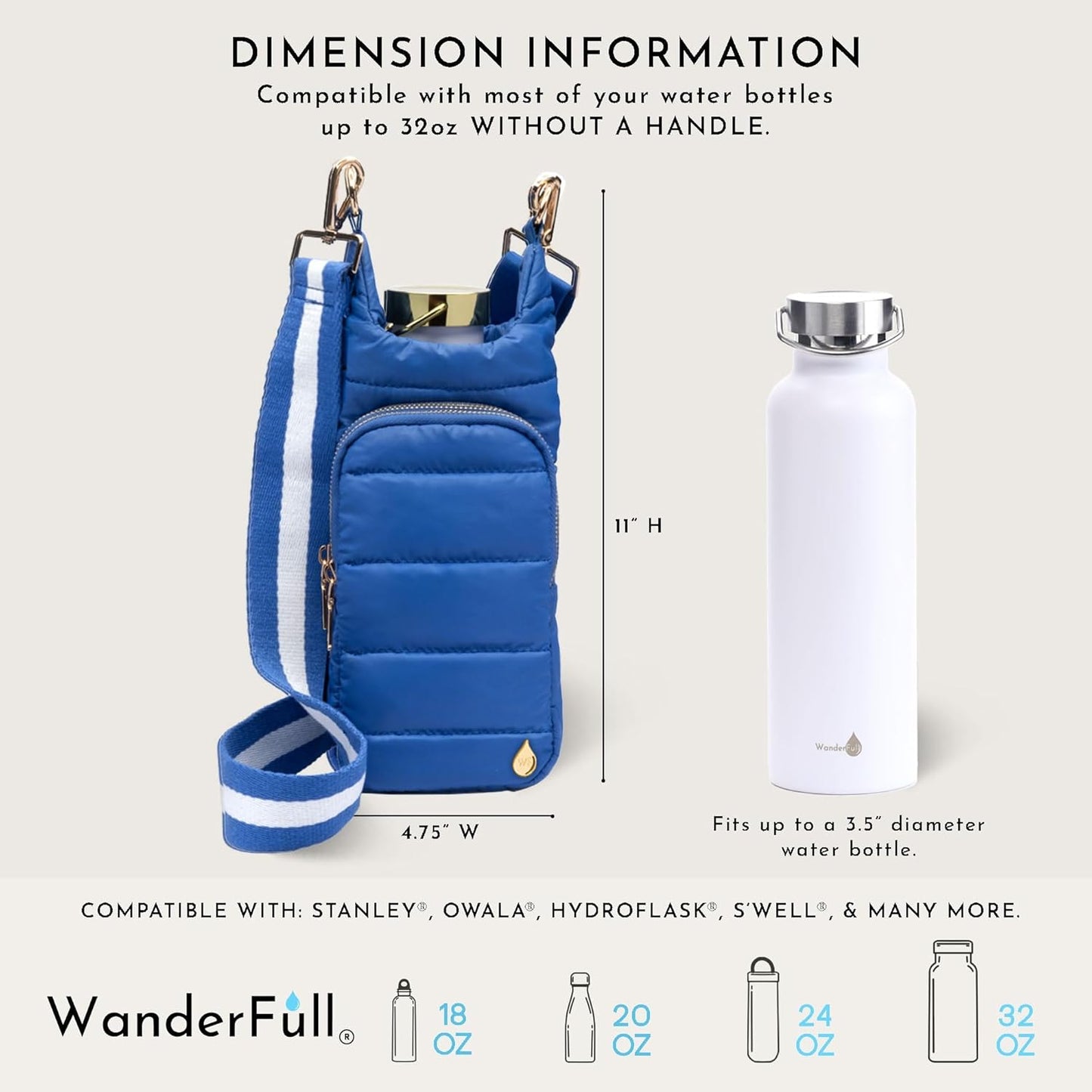 WanderFull Original HydroBag Fits Up to 32 oz Water Bottle Holder with Strap – Hands-Free Crossbody Water Bottle Carrier Bag with Phone Pocket - Colors B