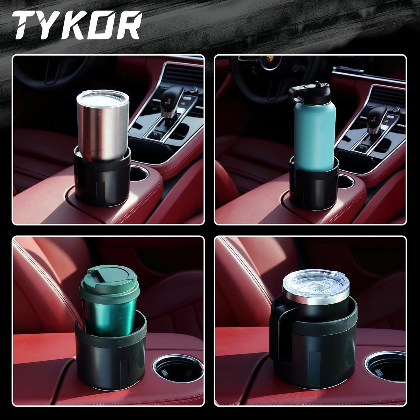 TYKOR Car Cup Holder Expander Adapter with Offset Base, Cup Holder Extender for Car Compatible with Yeti 14/24/36oz, Hydro Flasks 32/40oz, Other Large Water Bottles and Mugs in 3.2"-4.0"