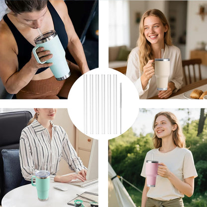 Straws for Yeti 35 oz Rambler Tumbler, 6Pcs 9.5 Inch Reusable Replacement Straws, BPA-Free Hard Plastic Accessories with 1 Cleaning Brush, Ideal for Smoothies, Milkshakes