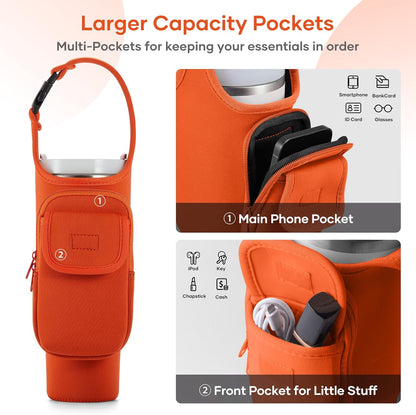 Bufilea Carrier Bag with Phone Holder Pockets for Stanley 40/30oz Tumbler with Handle, Insulated Neoprene Crossbody Bag Cup Holder w/Shoulder & Handheld Straps Fits Stanley Cup Accessories