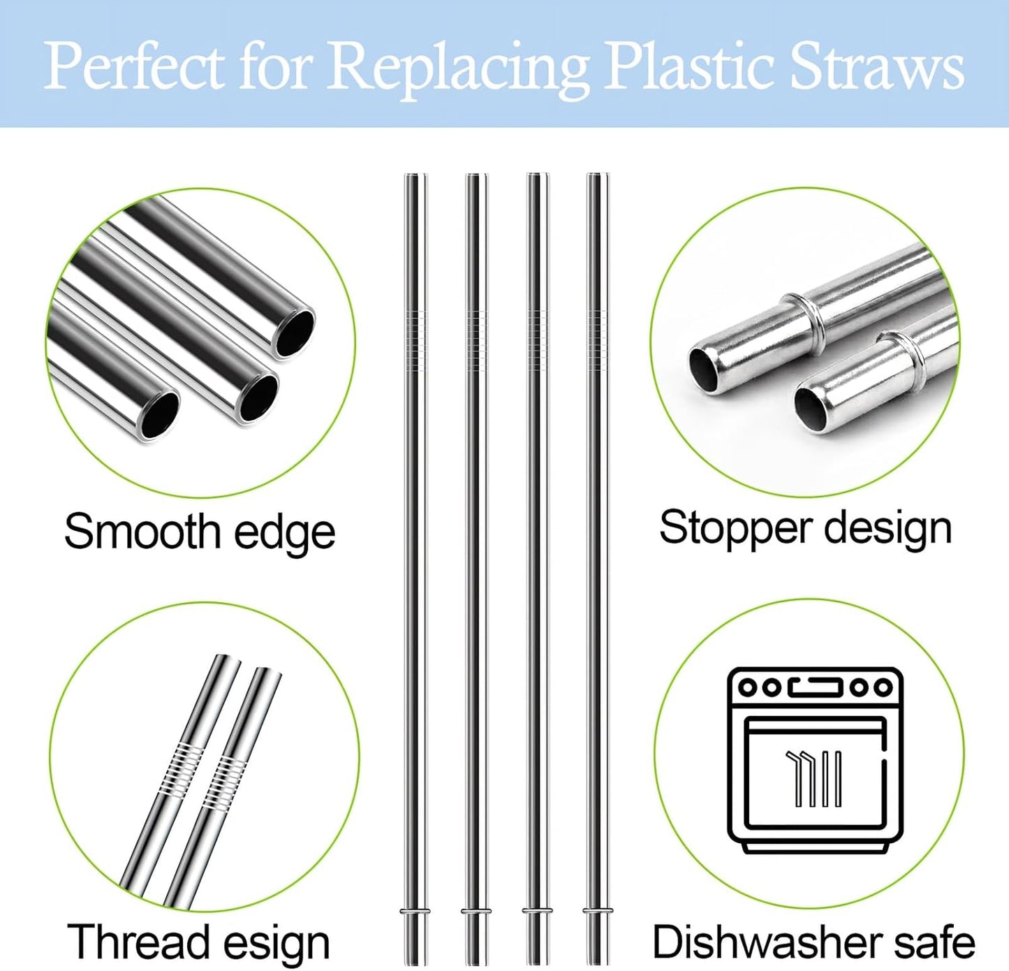 10.5 Inch Stainless Steel Straws Replacement for Starbucks Cold Cup Venti 24 oz, 6 PCS Straight Reusable Metal Straw with Cleaning Brush, 10.5" X 0.31" Compatible with Starbucks Tumblers