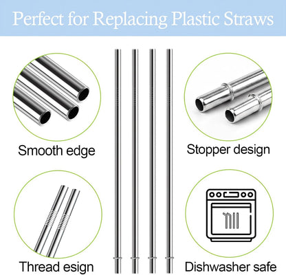 10.5 Inch Stainless Steel Straws Replacement for Starbucks Cold Cup Venti 24 oz, 6 PCS Straight Reusable Metal Straw with Cleaning Brush, 10.5" X 0.31" Compatible with Starbucks Tumblers