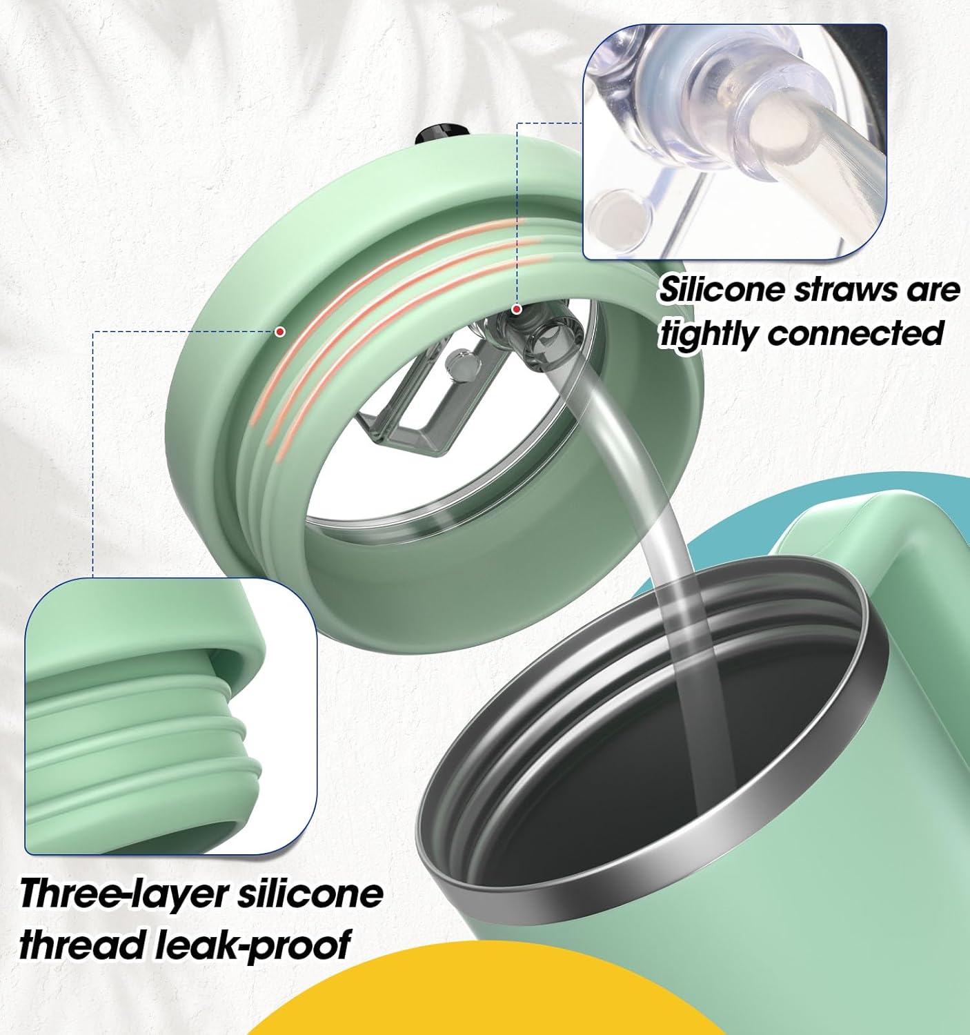 40 Oz Tumbler Flip Straw Lid for Stanley Quencher, Silicone Leak Proof Replacement Cover Reusable, Splash Resistant Cup Lids Accessories with Cleaning Brush Set