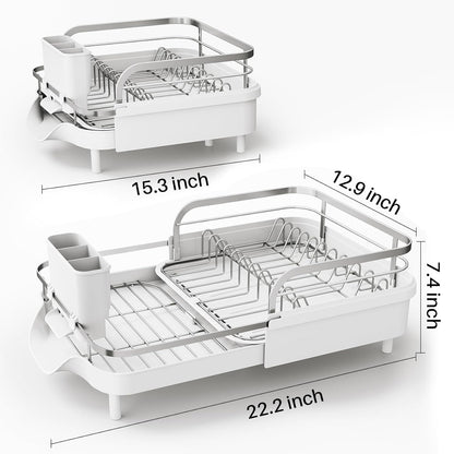 SAYZH Dish Drying Rack - Expandable Dish Rack for Kitchen Counter, Rust-Resistant Dish Drainer with Utensil Holder and Raised Guardrail, Kitchen Organizer for Cup and Bottle (Black)